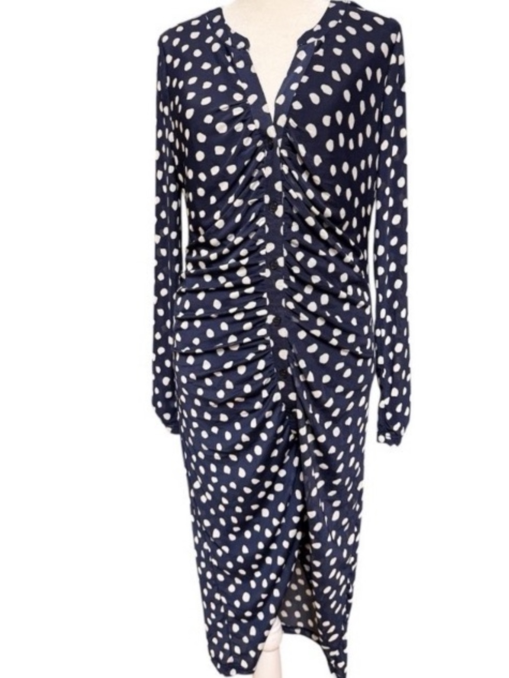 Madison + Hudson Navy Ruched Midi Dress Large